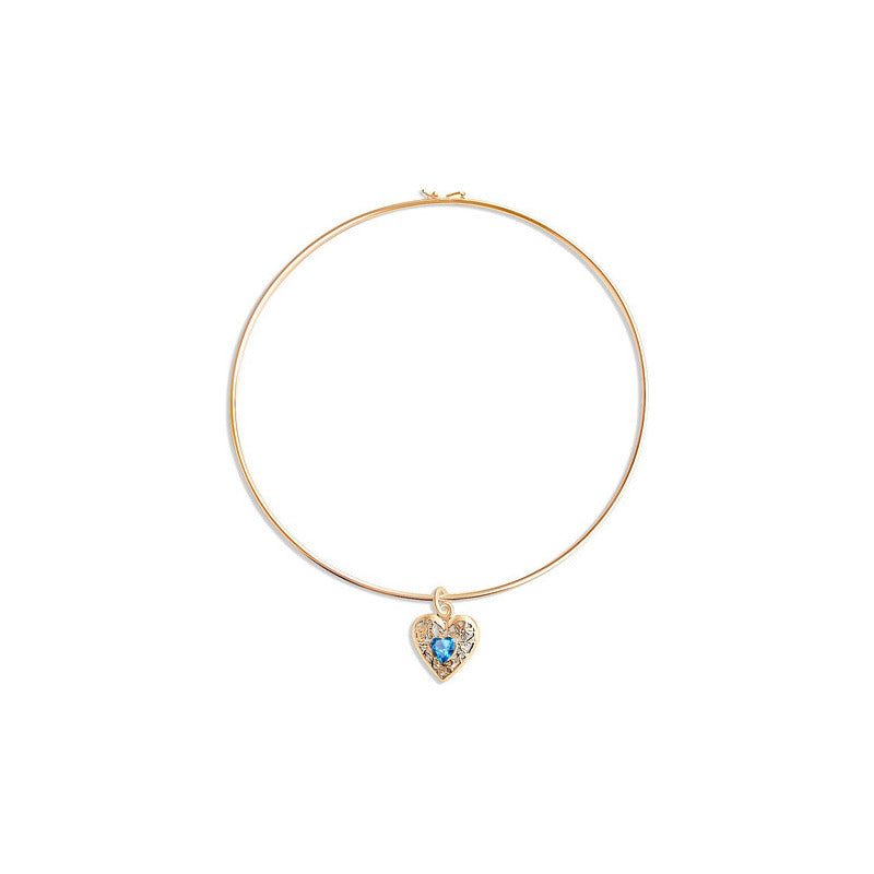 Colar Choker Coração Prata 925 Dourada Ouro 18k - Topázio