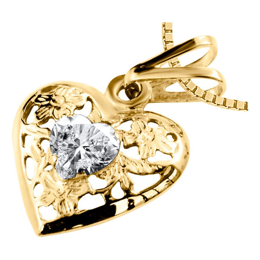 Colar Filigrana Coração Prata 925 Dourada 18k - Zircônia
