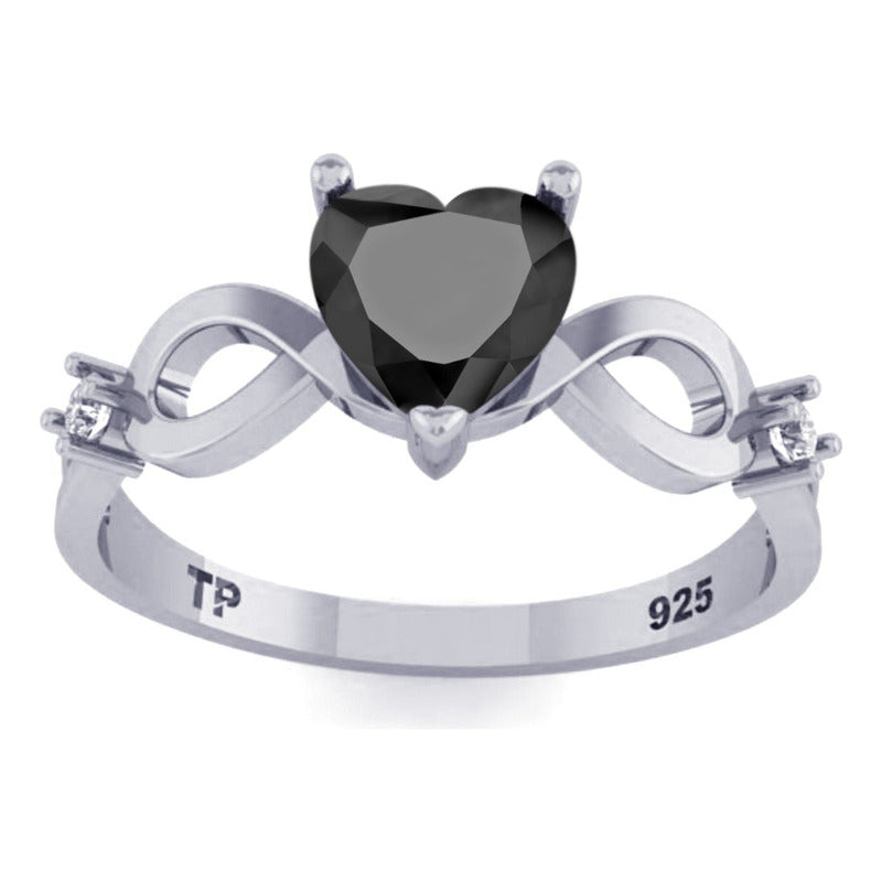 Anel Prata 925 Infinito Amor Coração - Black Onix