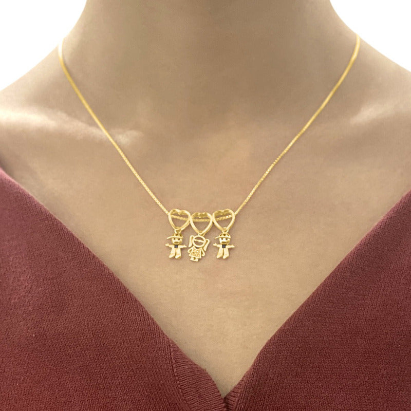 Colar Canga 2 Meninos 1 Menina - Prata 925 Dourada Ouro 18k