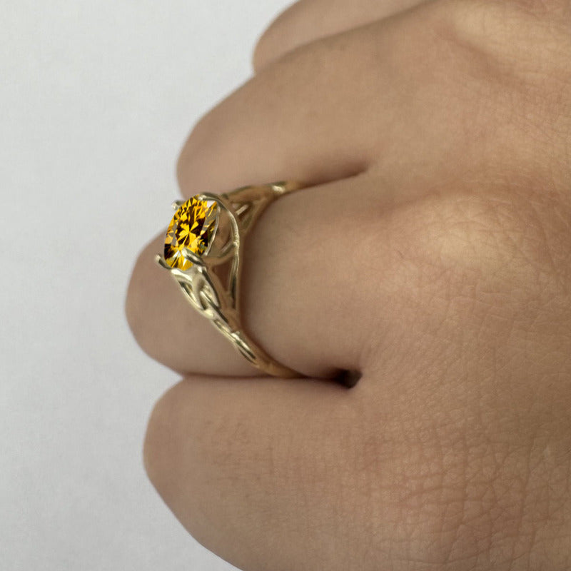 Anel Prata 925 Dourada 18k Celta Knot Trinity - Citrino