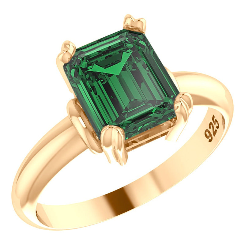 Kit Anel E Colar Vintage Prata 925 Dourada 18k - Esmeralda
