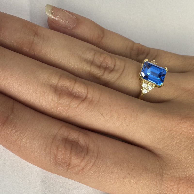 Anel Vintage Clássico Prata 925 Dourada 18k Safira