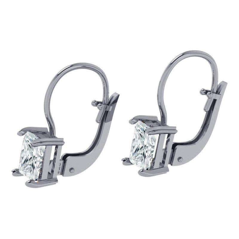 Brinco Trava Pura Prata 925 Zirconias Retangular - Exclusivo