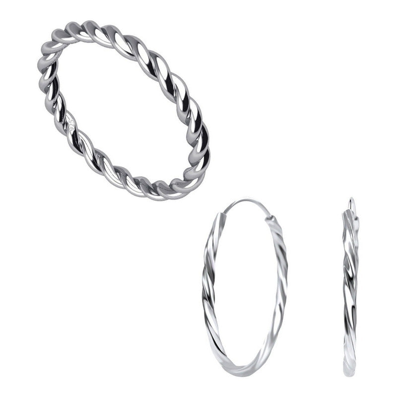 Kit Anel E Argola Pura Prata 925 Solitário Torcido - 18mm
