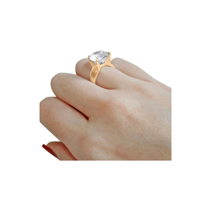 Anel Solitário Prata 925 Dourada 18k - Zircônia Grande