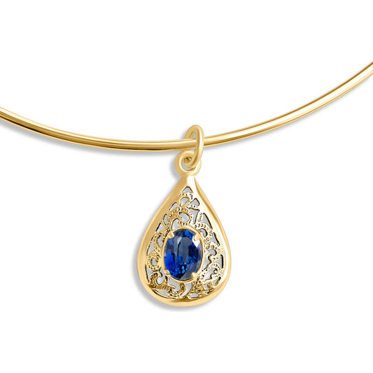 Colar Choker Filigrana Prata 925 Dourada 18k - Safira Gota