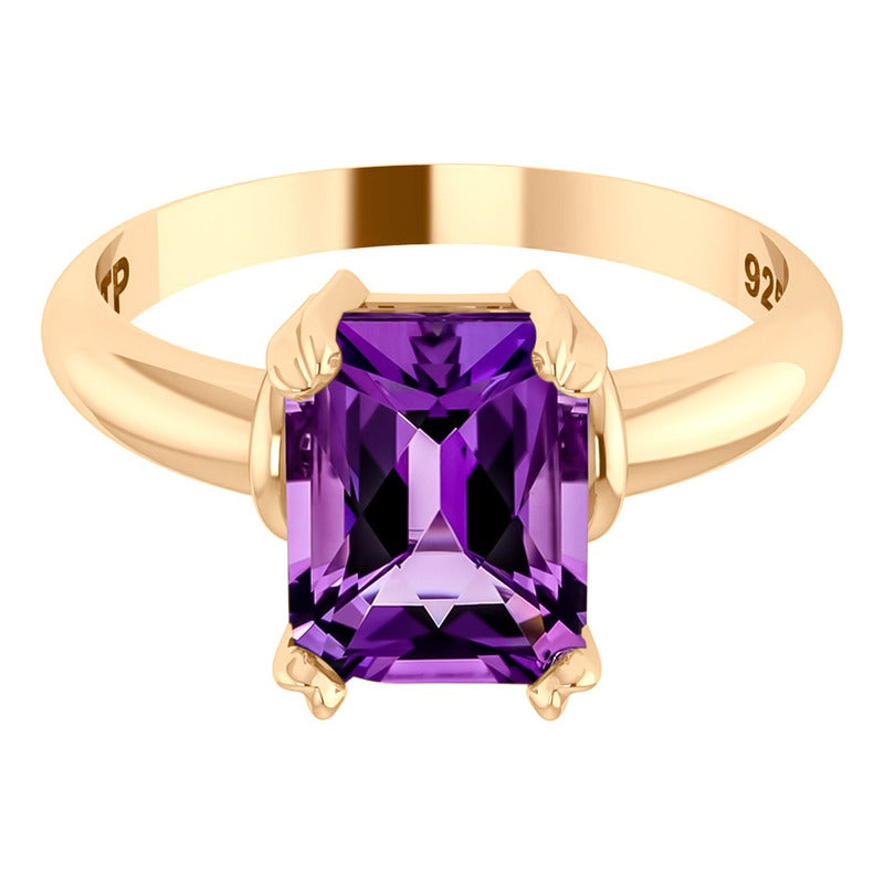 Anel Vintage Ametista Prata 925 Dourada Ouro 18k- Feminino