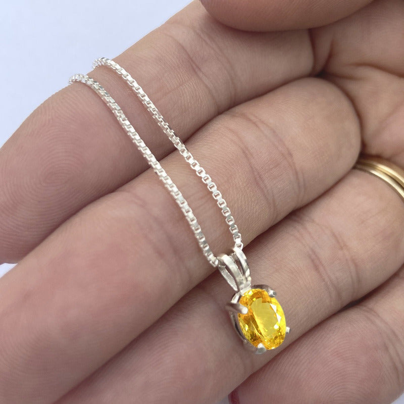 Colar Citrino Prata 925 Oval 8x6mm - Corrente Veneziana