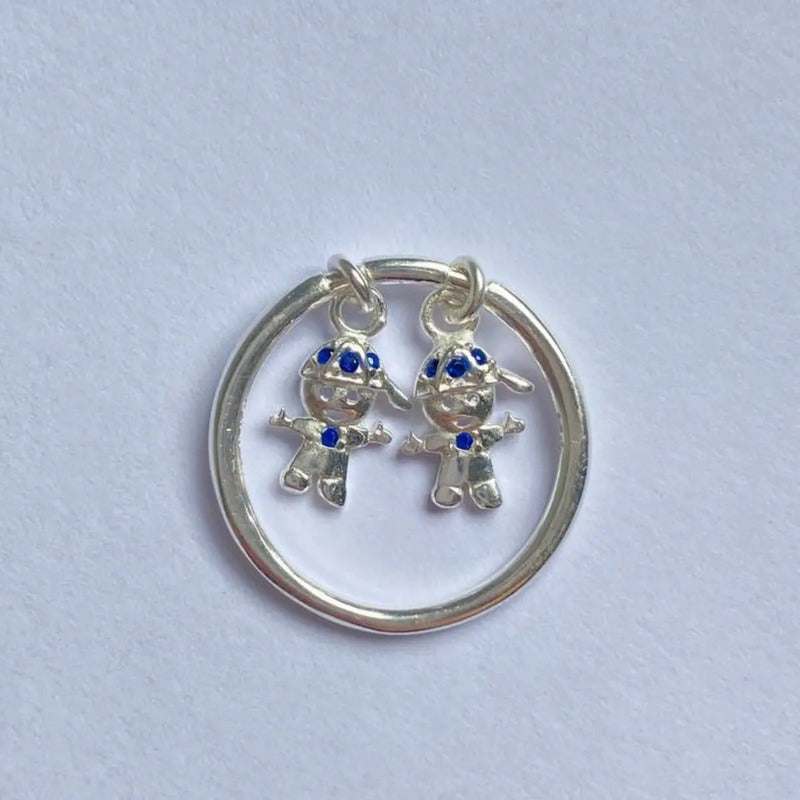 Anillo de plata 925 con colgantes exclusivos para la familia: 2 niños
