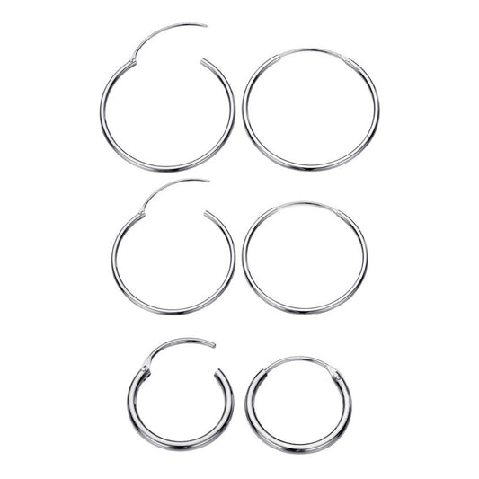 3 Pares Brinco Argola Trio De Prata 925 Redonda - 3 Tamanhos