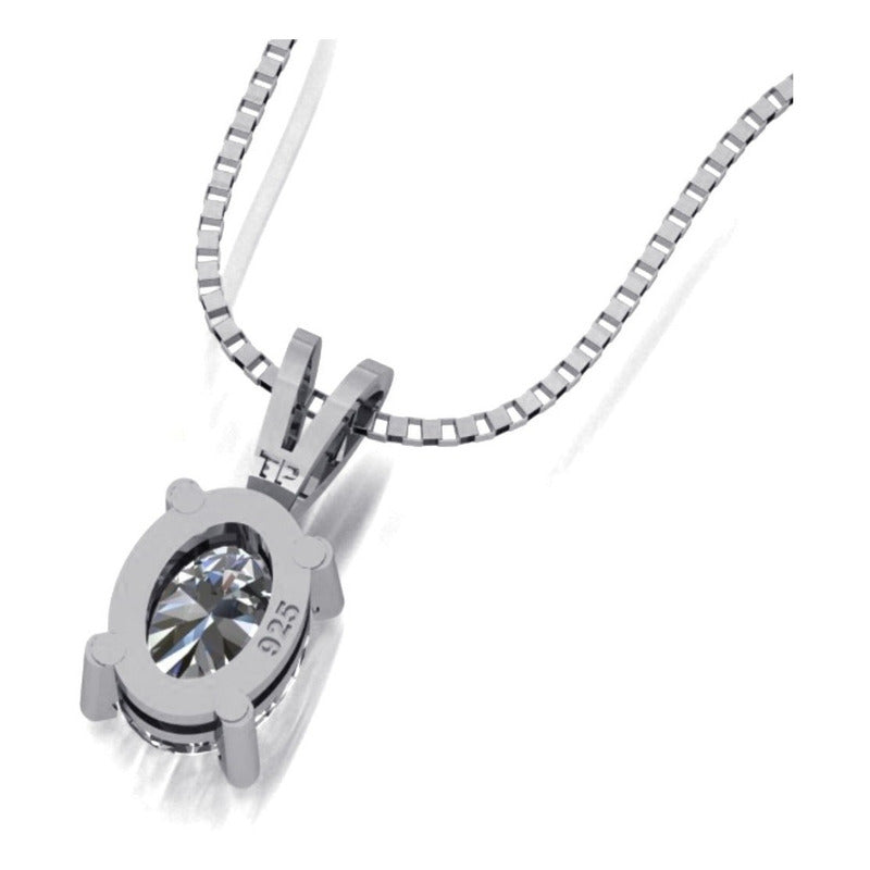 Colar Zircônia Prata 925 Oval 8x6mm- Corrente Veneziana