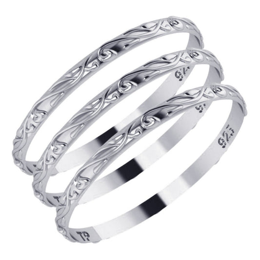 3 Anéis Fio Arabesco Pura Prata 925 Aliancinha- Melhor Valor