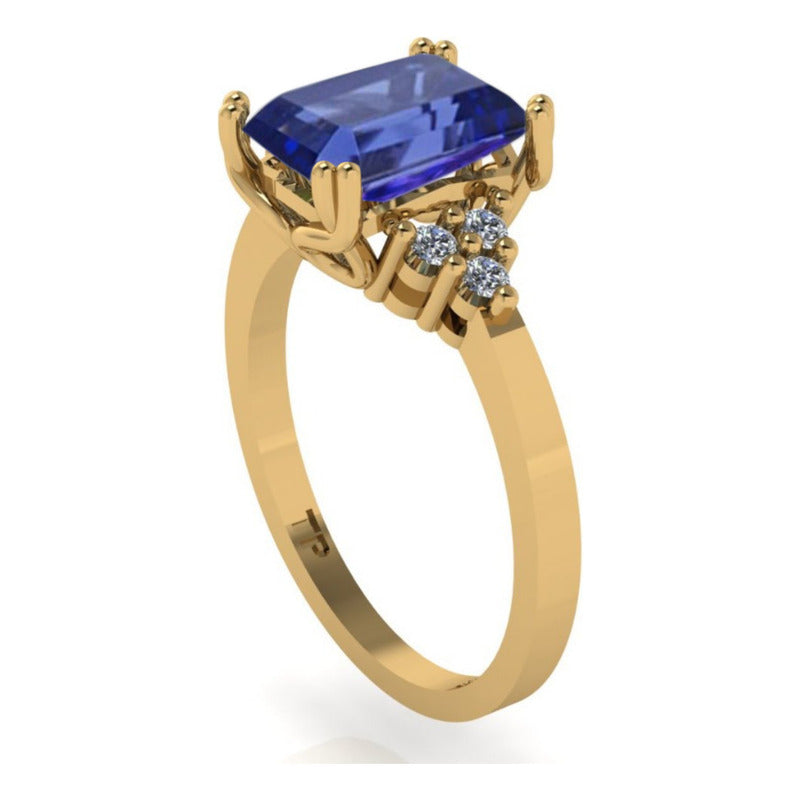 Anel Vintage Clássico Prata 925 Dourada 18k Safira