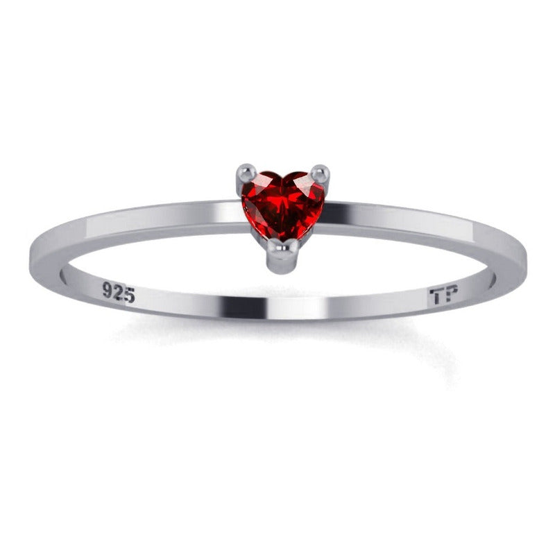 Solitaire Heart Garnet Ring Pure 925 Silver - Exclusive