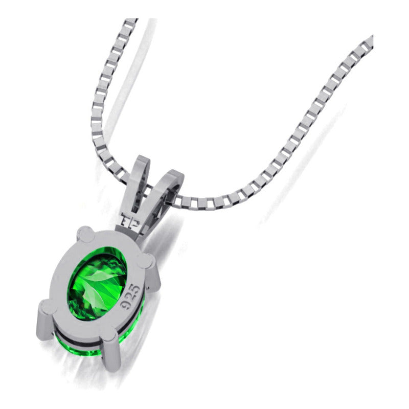 Colar Veneziana Prata 925 Esmeralda Oval 8x6mm - Exclusivo