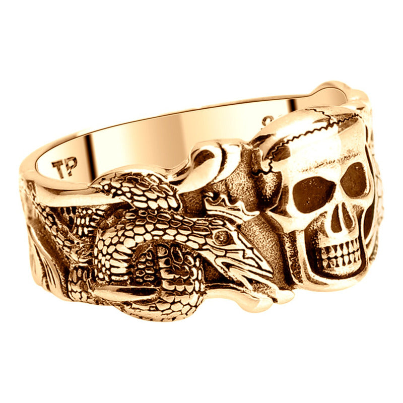 Anel Masculino Caveira Serpente Prata 925 Dourada Ouro 18k