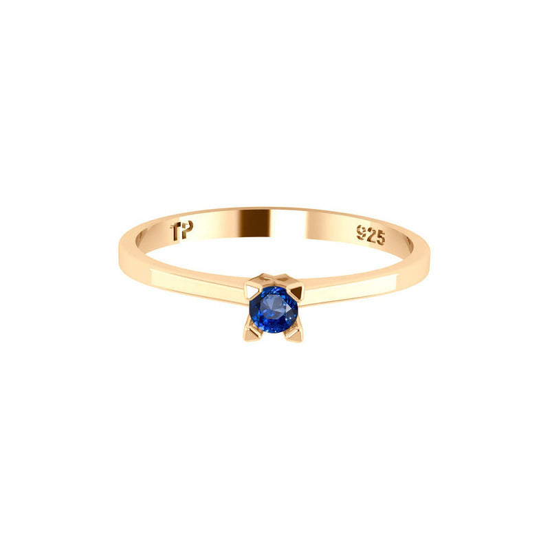 Anel Solitário Prata 925 Dourada 18k - Safira