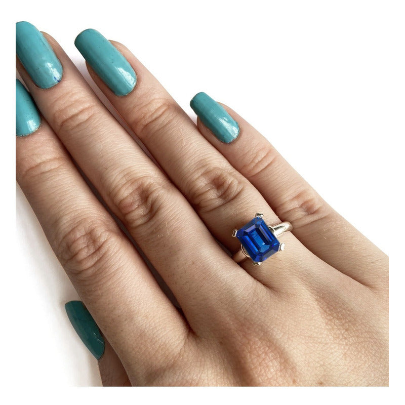 Anel Safira Zirconia De Pura Prata 925 Vintage - Exclusivo