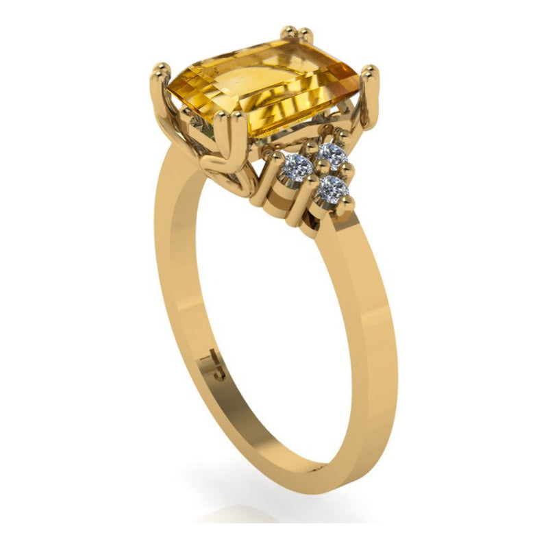 Anel Vintage Clássico Prata 925 Dourada Ouro 18k Citrino