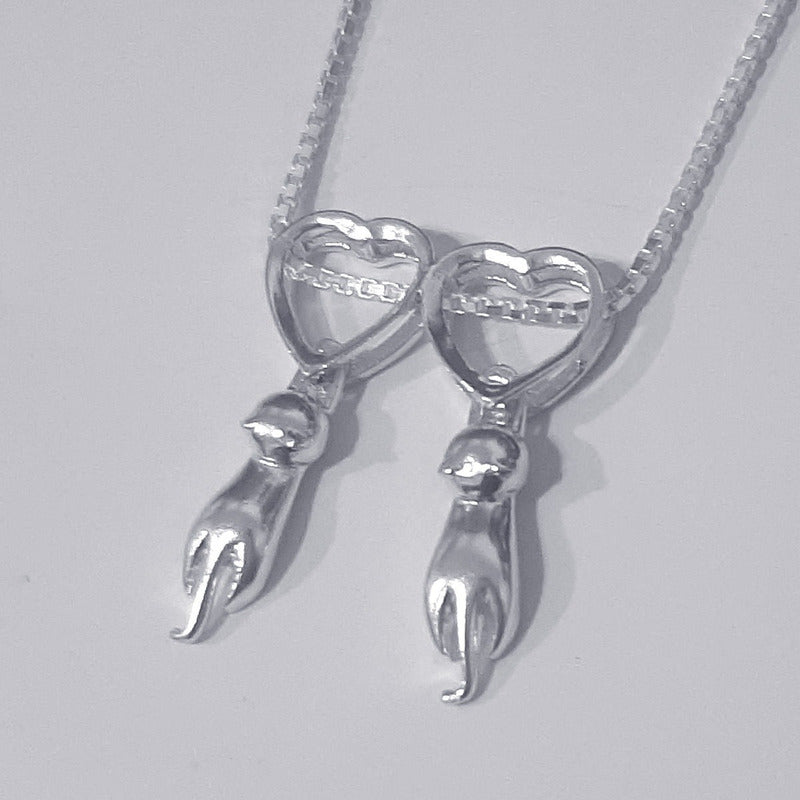 Colar Pura Prata 925 Canga 2 Gatinhos - Exclusivo