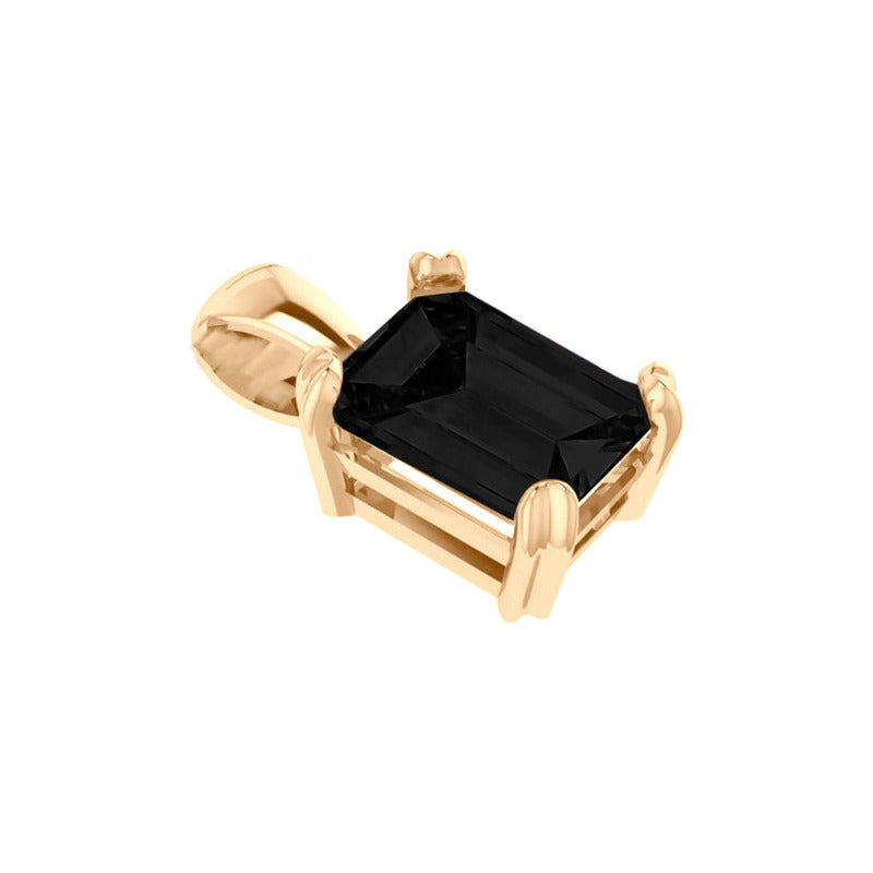 Pingente Retangular Prata 925 Dourada 18k - Black Onix