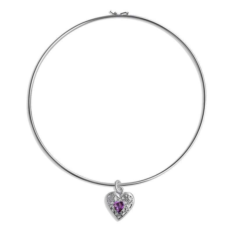 Colar Choker Filigrana Coração Prata 925 Ametista Exclusivo