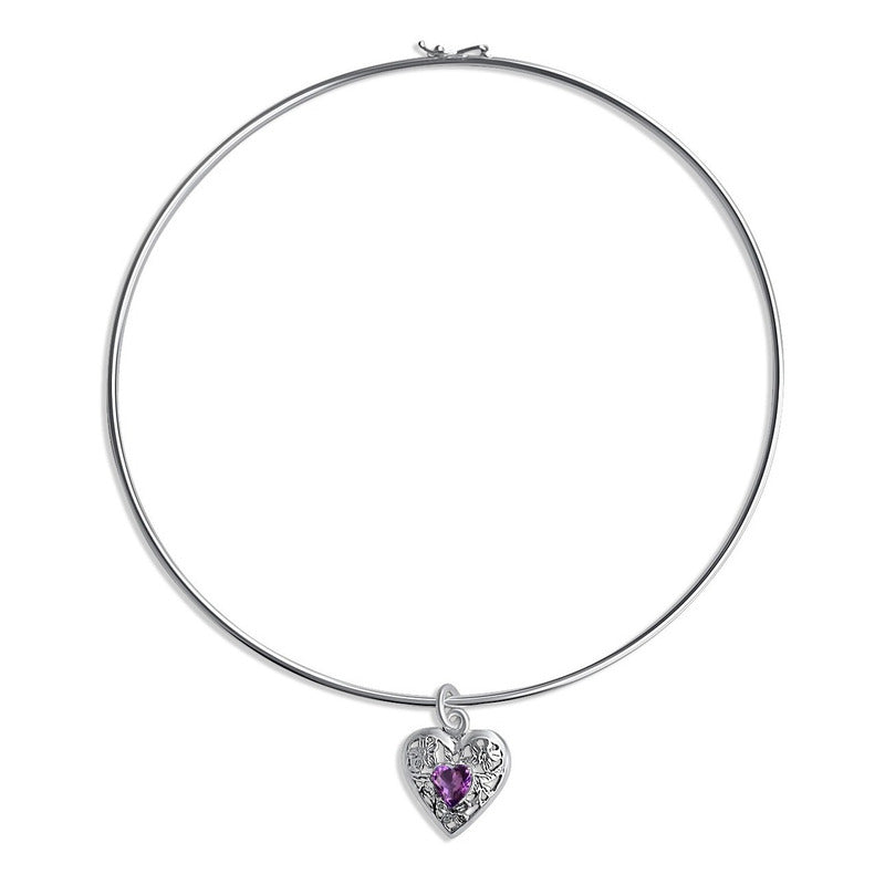 Colar Choker Filigrana Coração Prata 925 Ametista