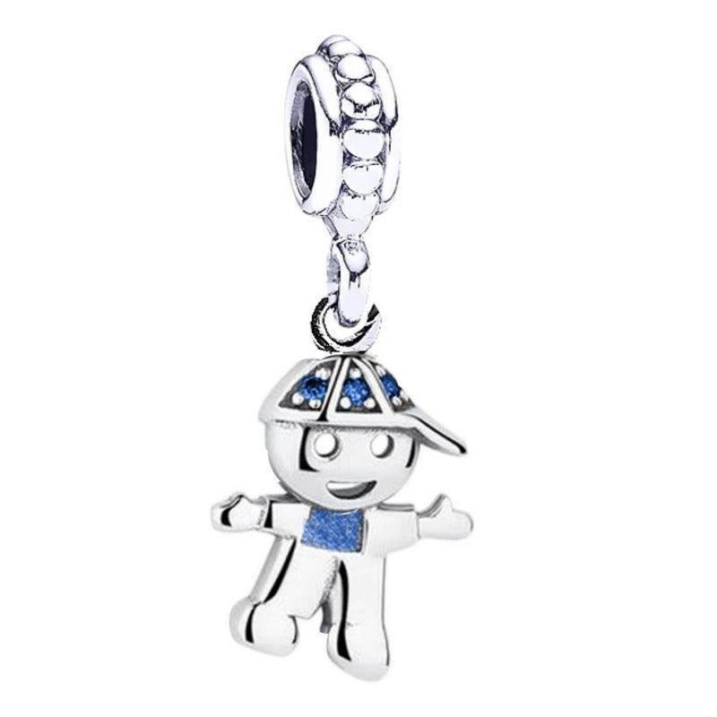 Boy Pendant Charm Sapphires Pure 925 Silver - Exclusive
