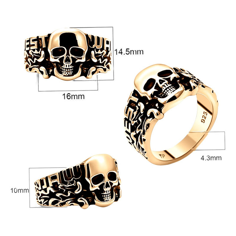Anel Caveira Pura Prata 925 Dourada Ouro 18k