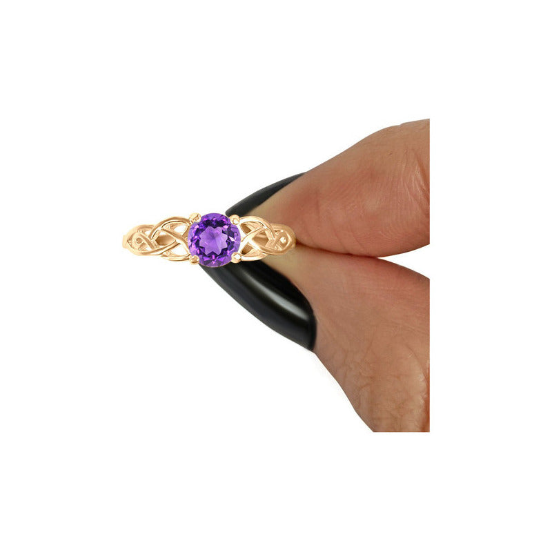 Anel Solitário Celta Knot Prata 925 Dourada 18k - Ametista