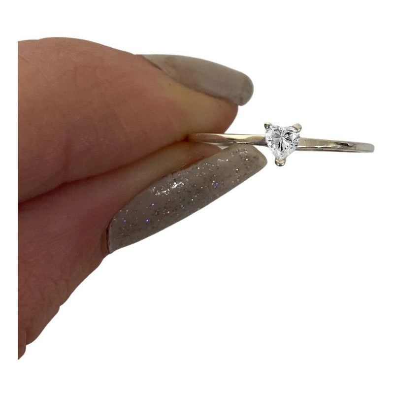 Anel Solitário Zirconia Coração Pura Prata 925 - Exclusivo