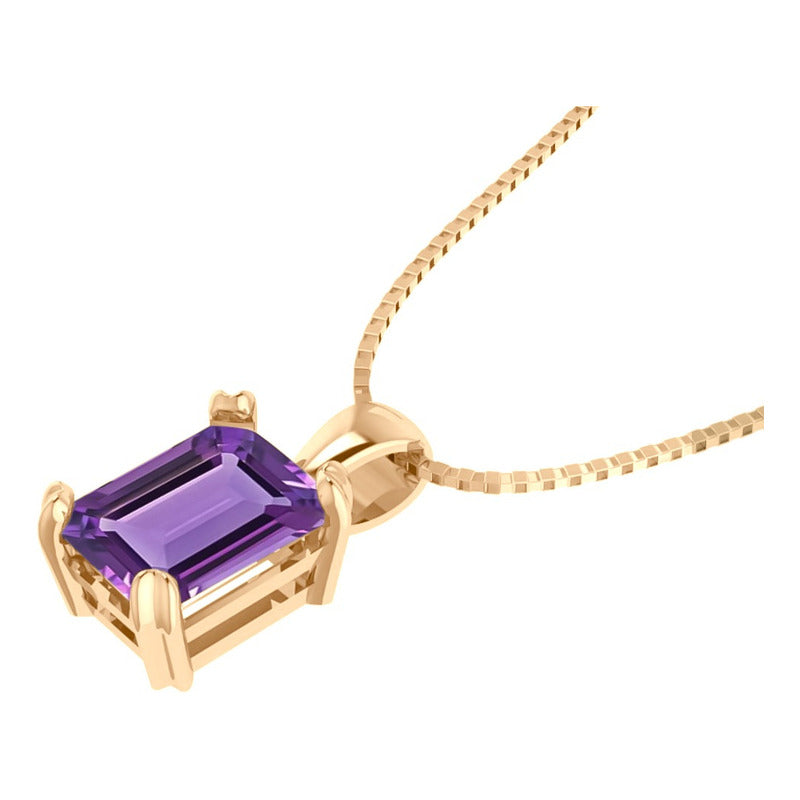 Colar Pingente Retangular Prata 925 Dourada 18k - Ametista