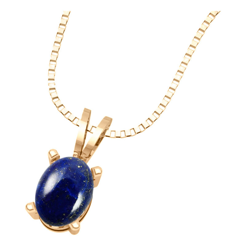 Colar Lápis-lazúli Prata 925 Dourada 18k Oval Veneziana