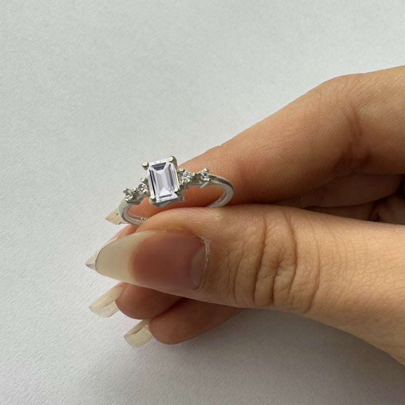 Rectangular Vienna Ring Pure 925 Silver - Zirconia