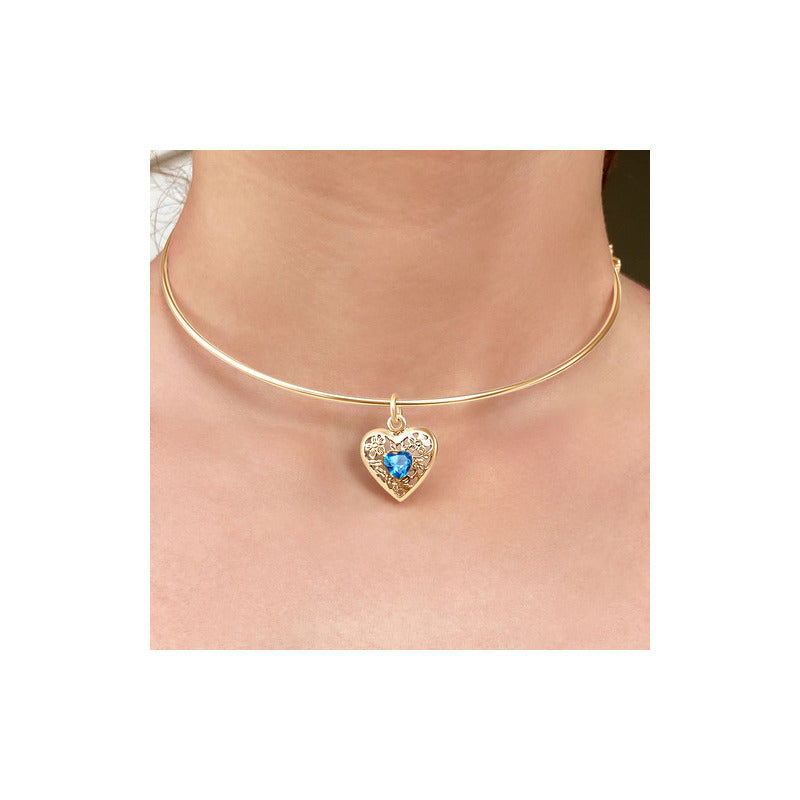 Colar Choker Coração Prata 925 Dourada Ouro 18k - Topázio