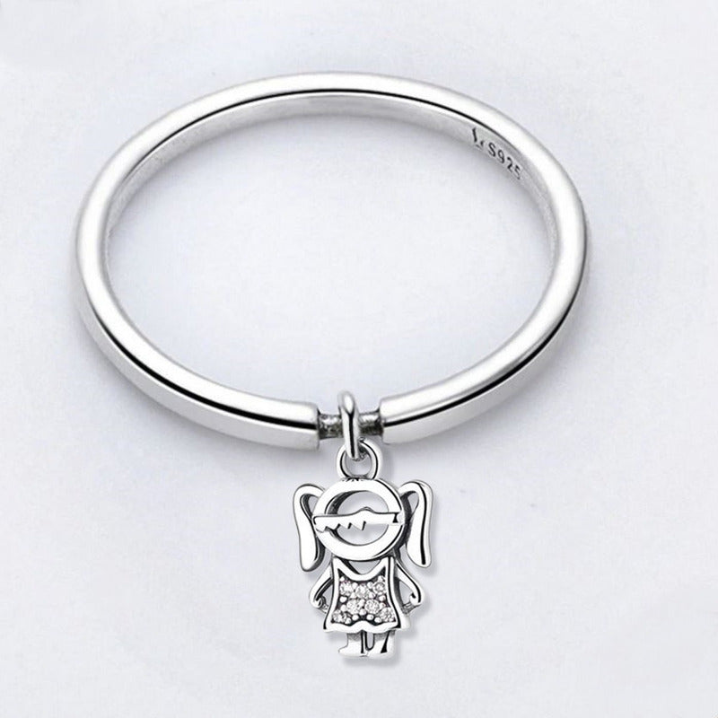 Anel Prata 925 Pingente Menina Zirconias Tamanhos Exclusivos