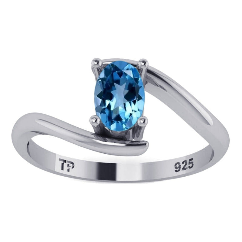 Anel Prata 925 Solitário Miami Topázio Azul - Exclusivo