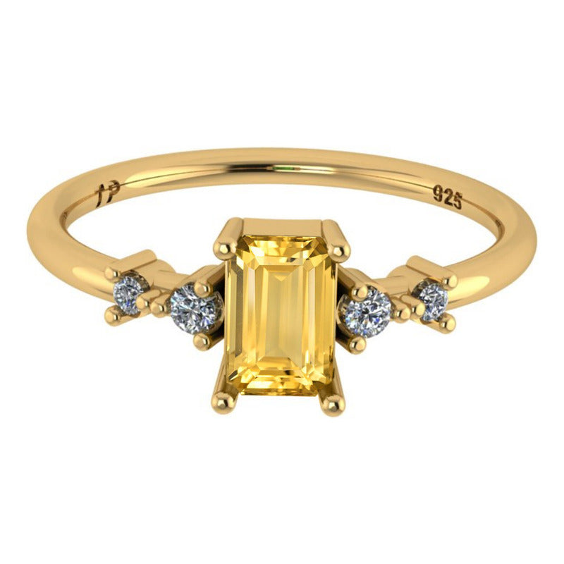 Anel Viena Retangular Prata 925 Dourada 18k - Citrino