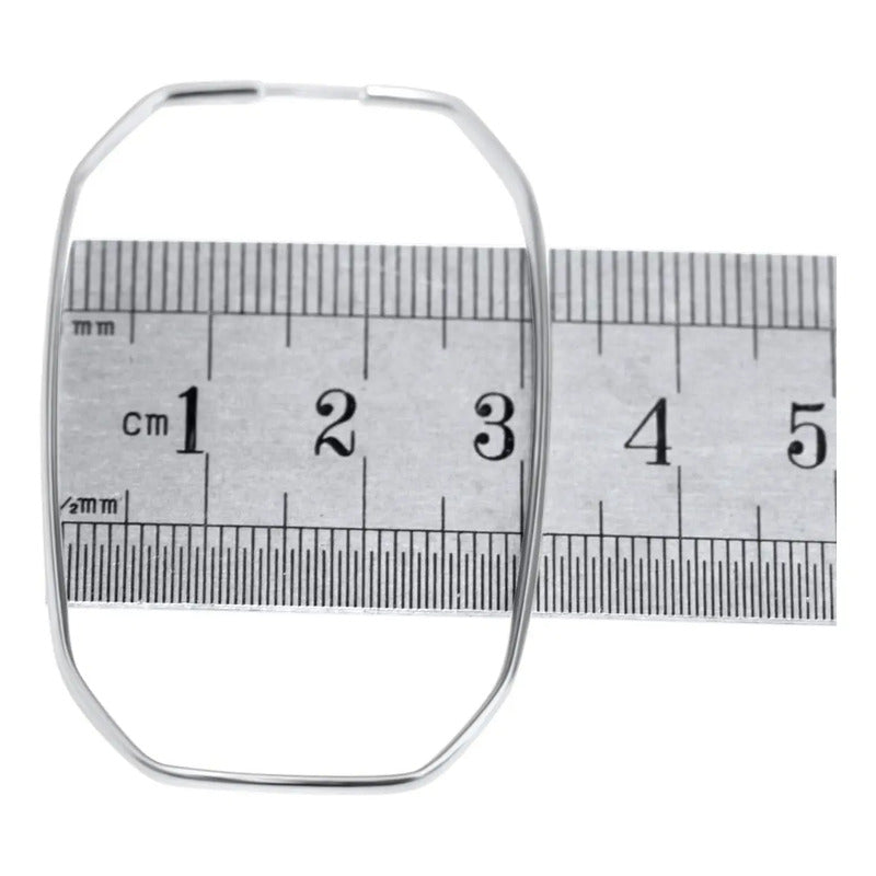Brinco Argola Grande De Prata 925 Retangular - 50mm Feminina Prata