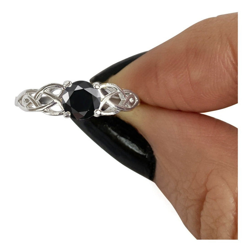 Anel Solitário Celta Knot Prata 925 Black Onix - Exclusivo
