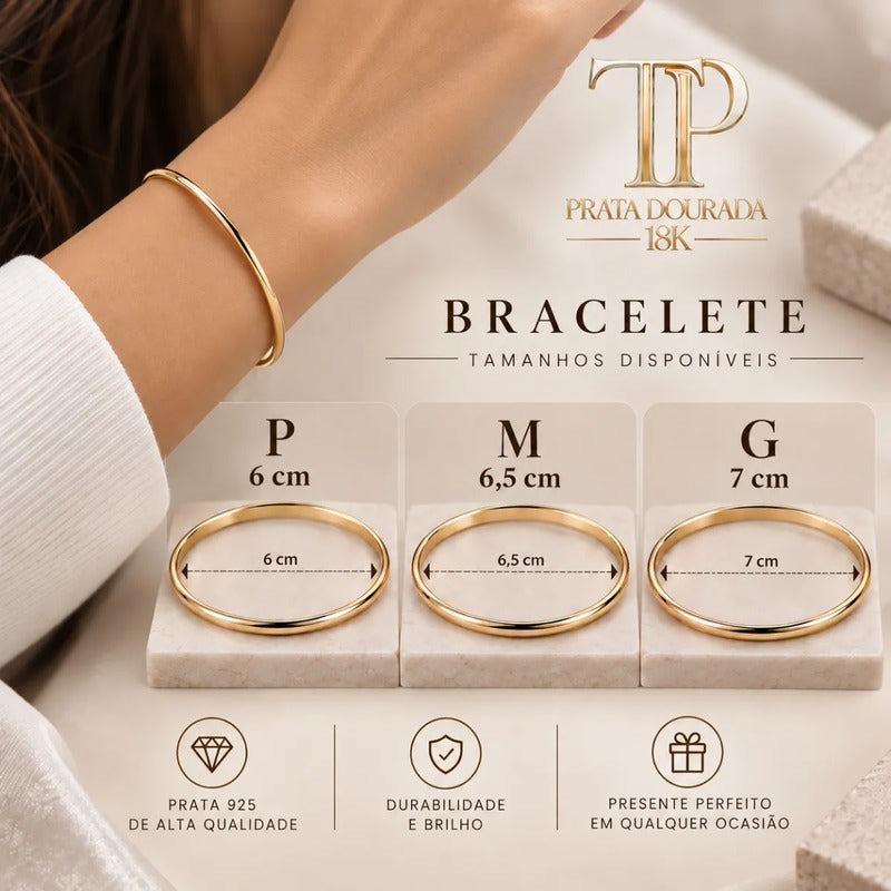 Pulseira Bracelete Liso Prata 925 Dourada 18k Maciço 6 Cm