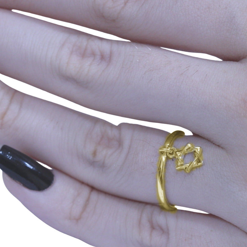 Anel Prata 925 Dourada 18k Estrela De David - Feminino