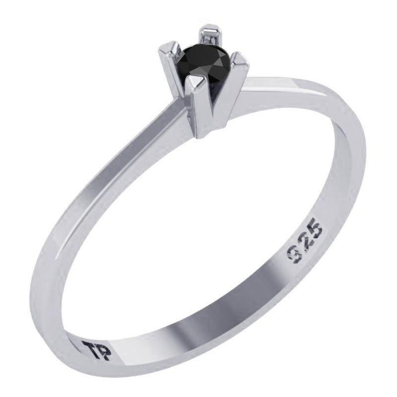 Anel Solitário De Prata 925 Black Onix - Exclusivo