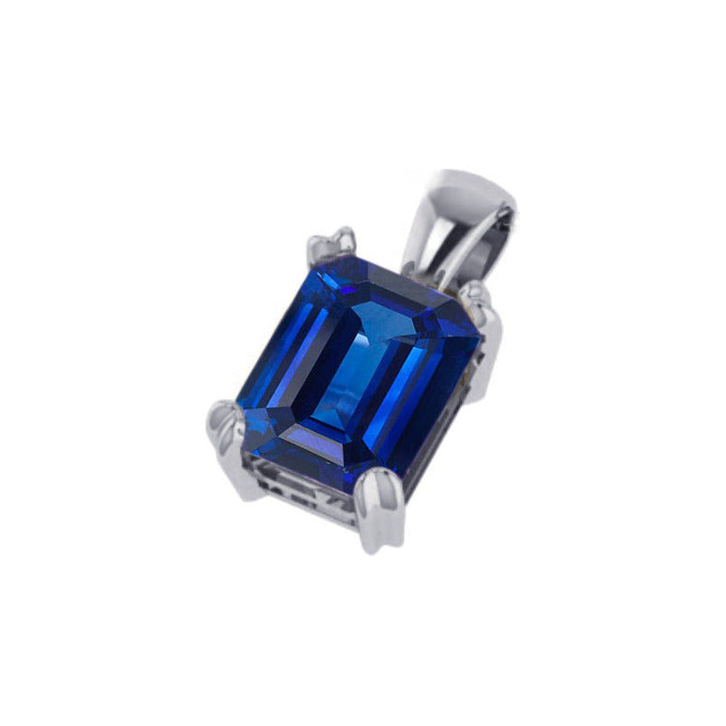 Pingente Prata 925 Retangular Safira Azul Unissex- Exclusivo