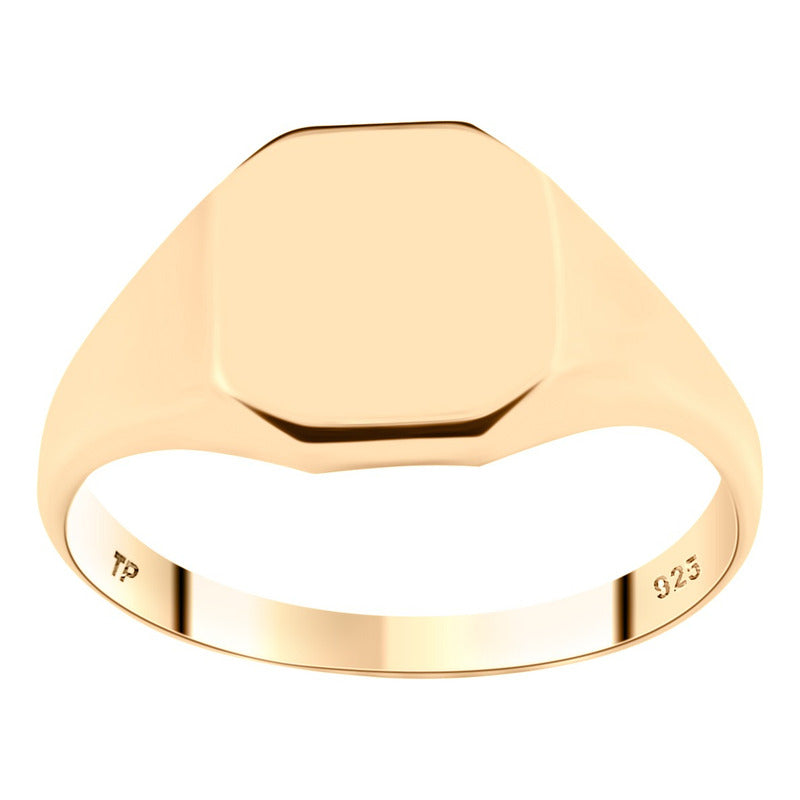 Anel Sólido Masculino Quadrado Prata 925 - Dourada Ouro 18k