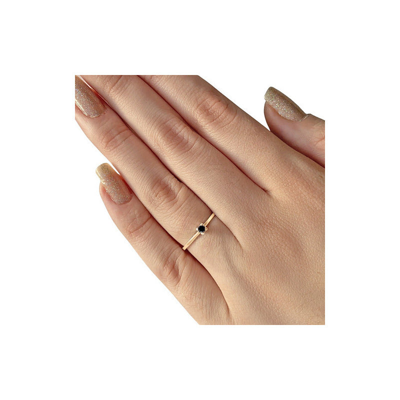 Anel Solitário Prata 925 Dourada 18k - Black Ônix