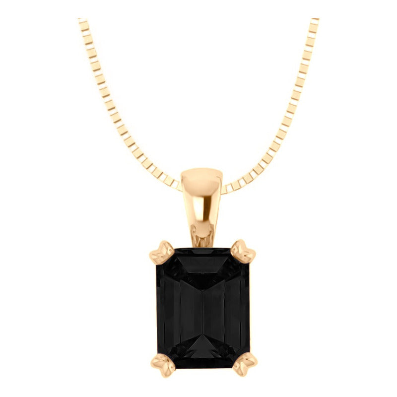 Colar Pingente Retangular Prata 925 Dourada 18k - Black Ônix