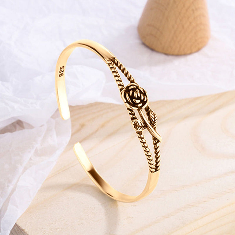 Pulseira Bracelete Maciço Prata 925 Dourado Ouro 18k- Floral