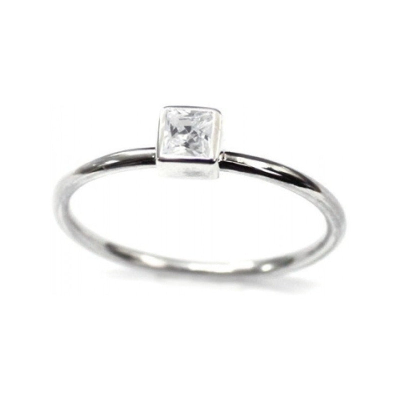 Anel De Prata 925 Solitário Zirconia Quadrada - Exclusivo - Compre Joias Direto Da Fábrica E Economize Dinheiro